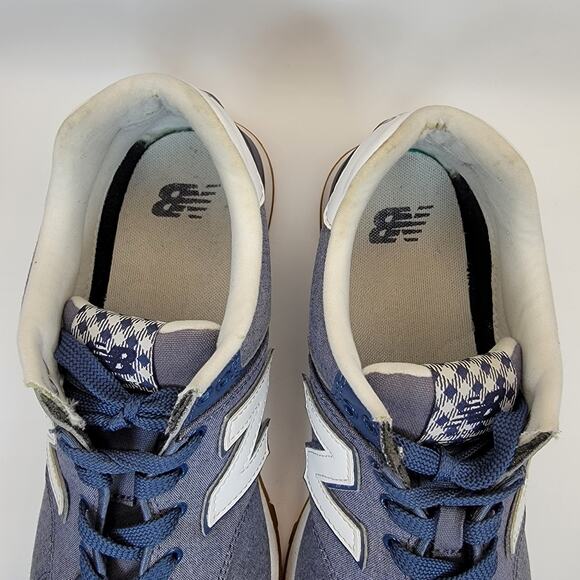 New Balance 574 Sneakers Womens 10.5 Blue Chambray Plaid Lace Up Casual Shoes - Picture 10 of 13